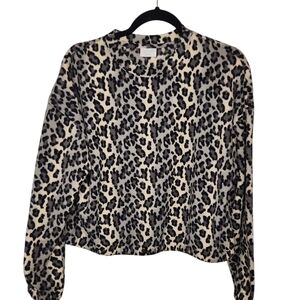 NWT Nordstrom Abound Women's Black Giada Snow Leopard Print Fleece Top Size S